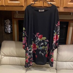 Chic Floral Long Sleeve Dress - Black and Red